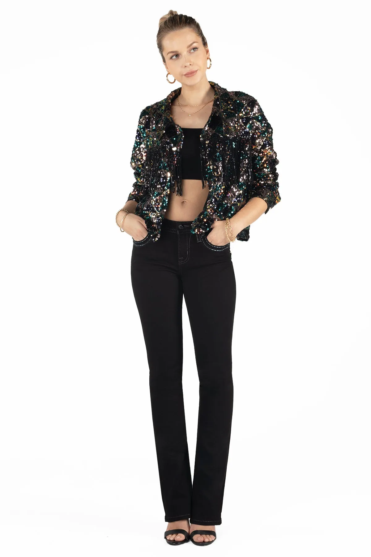 Geometric Sequin Fringe Jacket