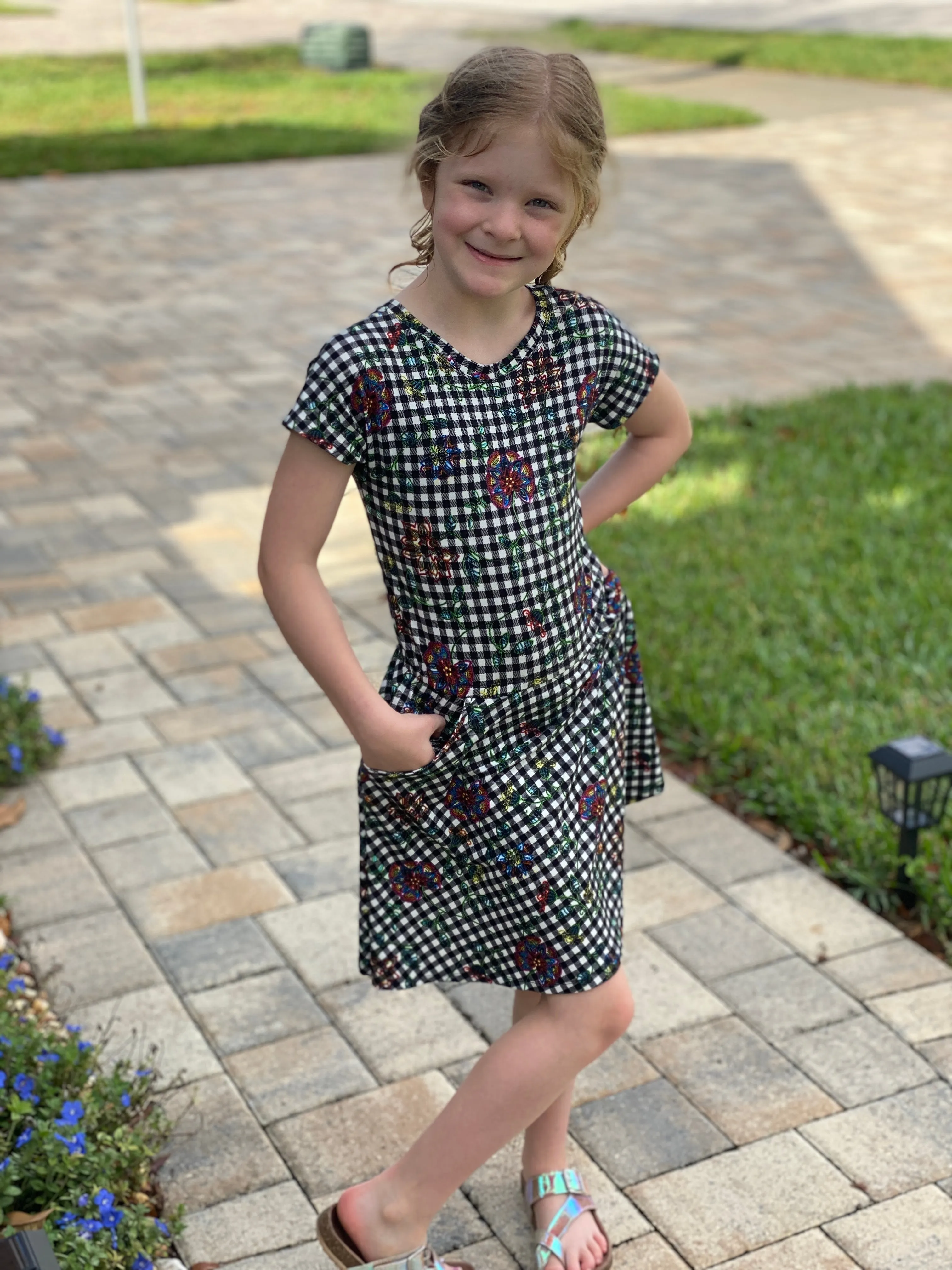 Girls Romper Style Dress with Pockets