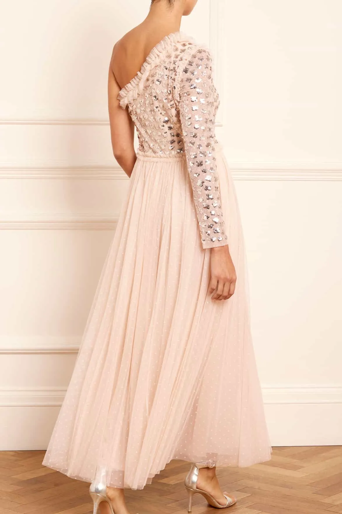 Glisten Bodice One-Shoulder Ankle Gown