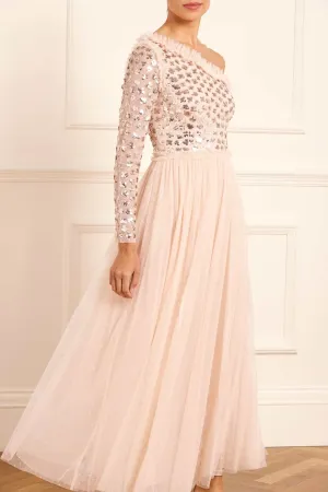 Glisten Bodice One-Shoulder Ankle Gown