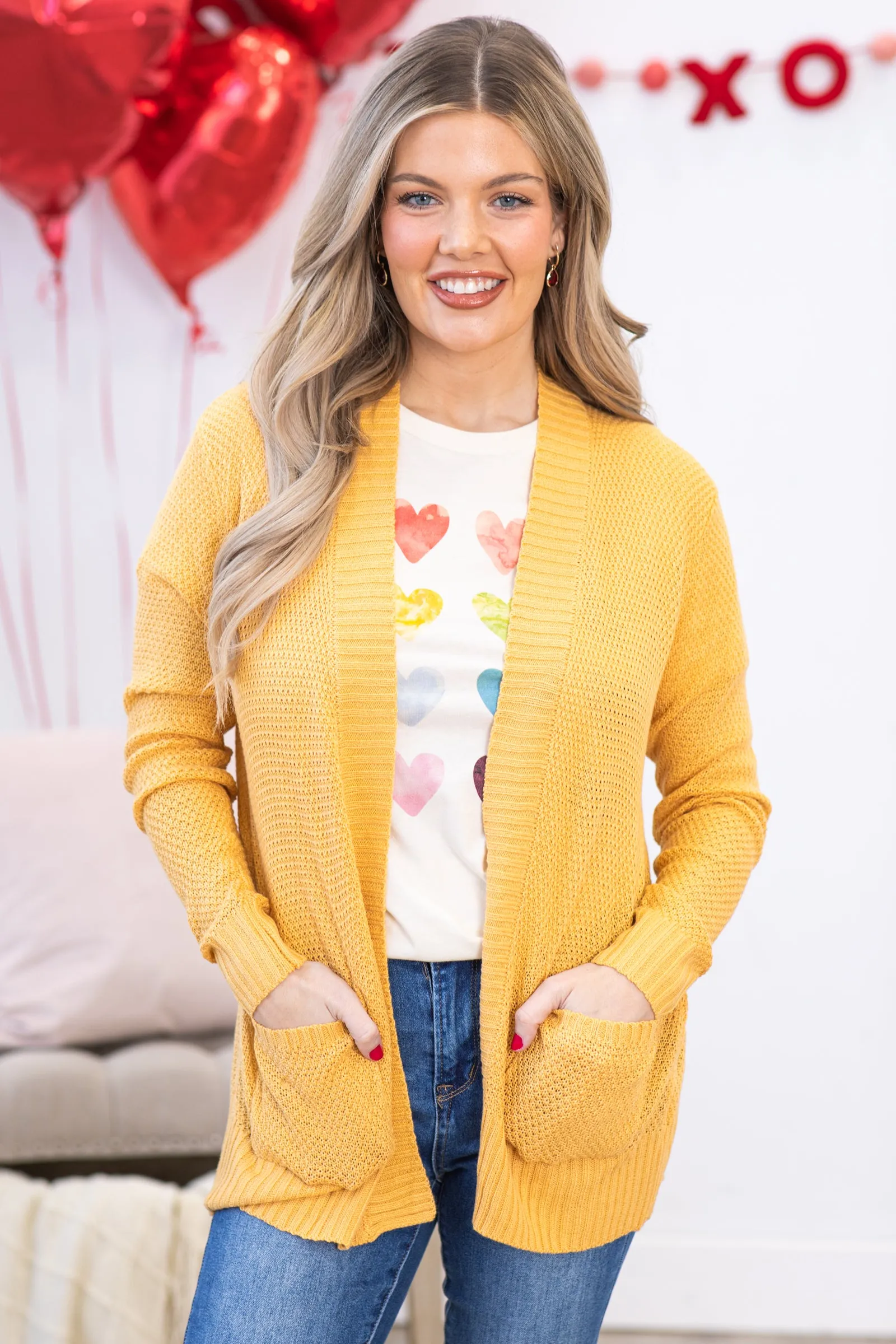 Golden Yellow Rib Band Neck and Hem Cardigan
