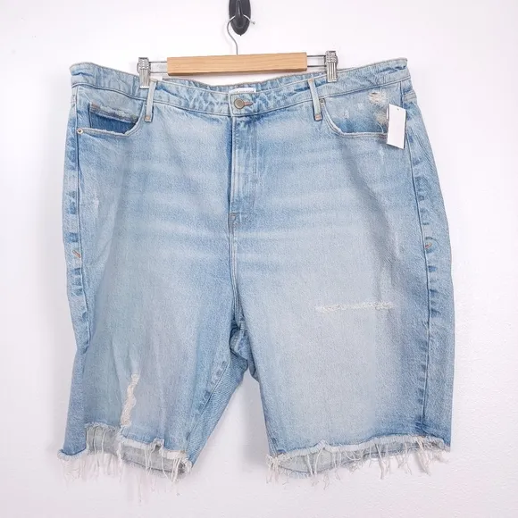 Good American ‘90S Bermuda Distressed Denim Jean Shorts In Blue695 Size 18