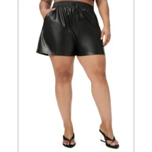 Good American Womens Better Than Leather Drawstring Shorts Black Size 6 (XXXL)