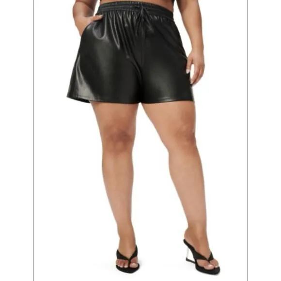 Good American Womens Better Than Leather Drawstring Shorts Black Size 6 (XXXL)