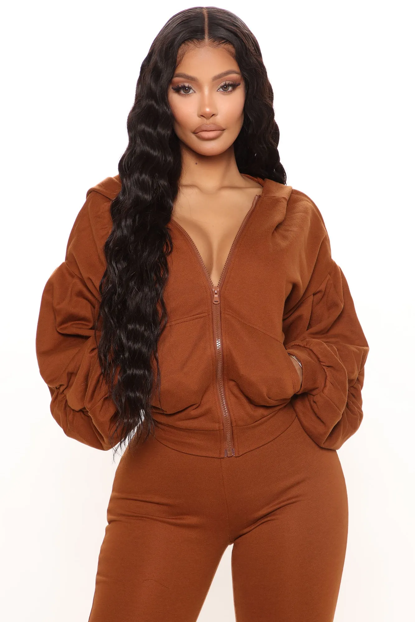 Good For You Ruched Pant Set - Brown