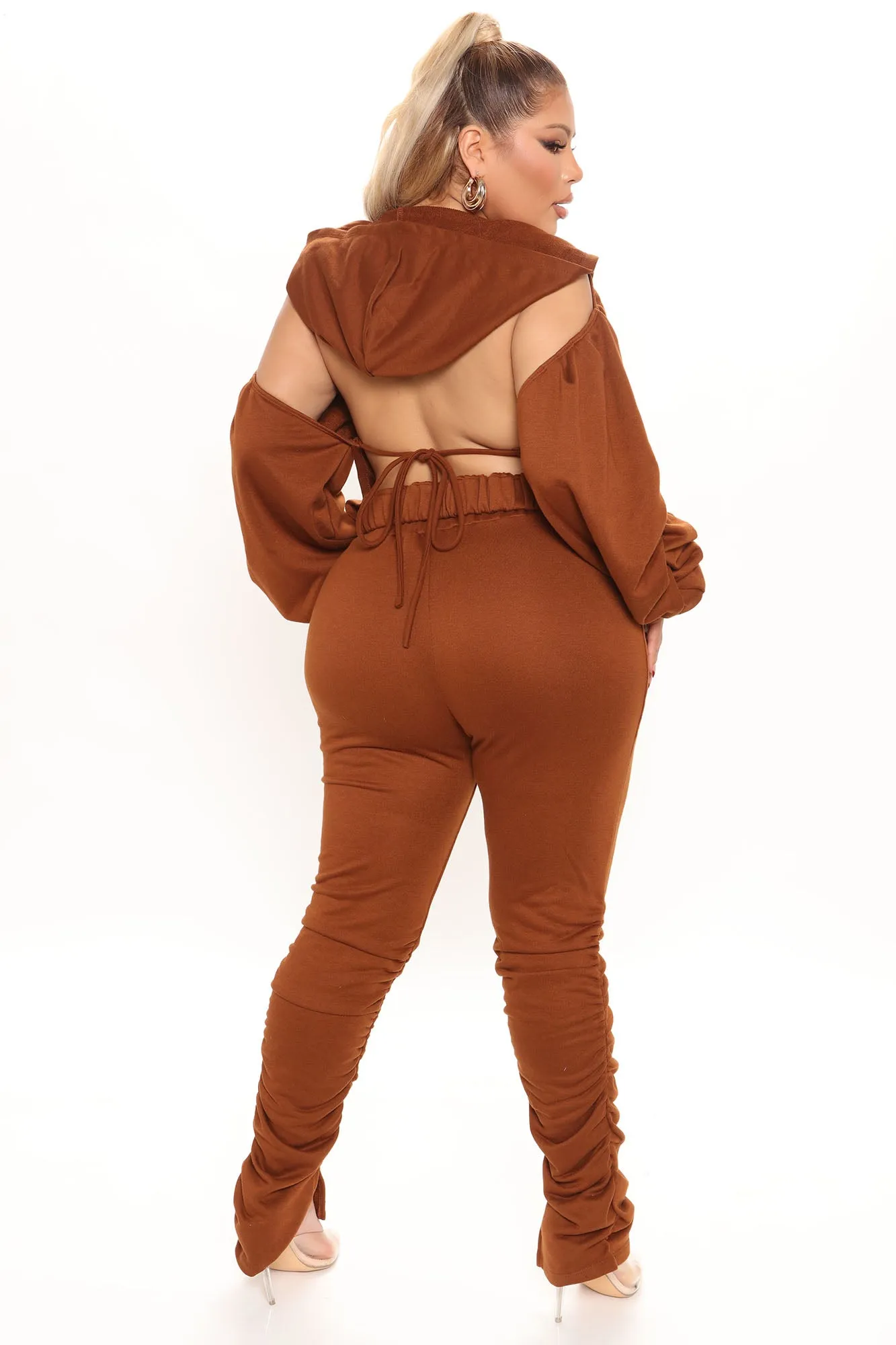 Good For You Ruched Pant Set - Brown