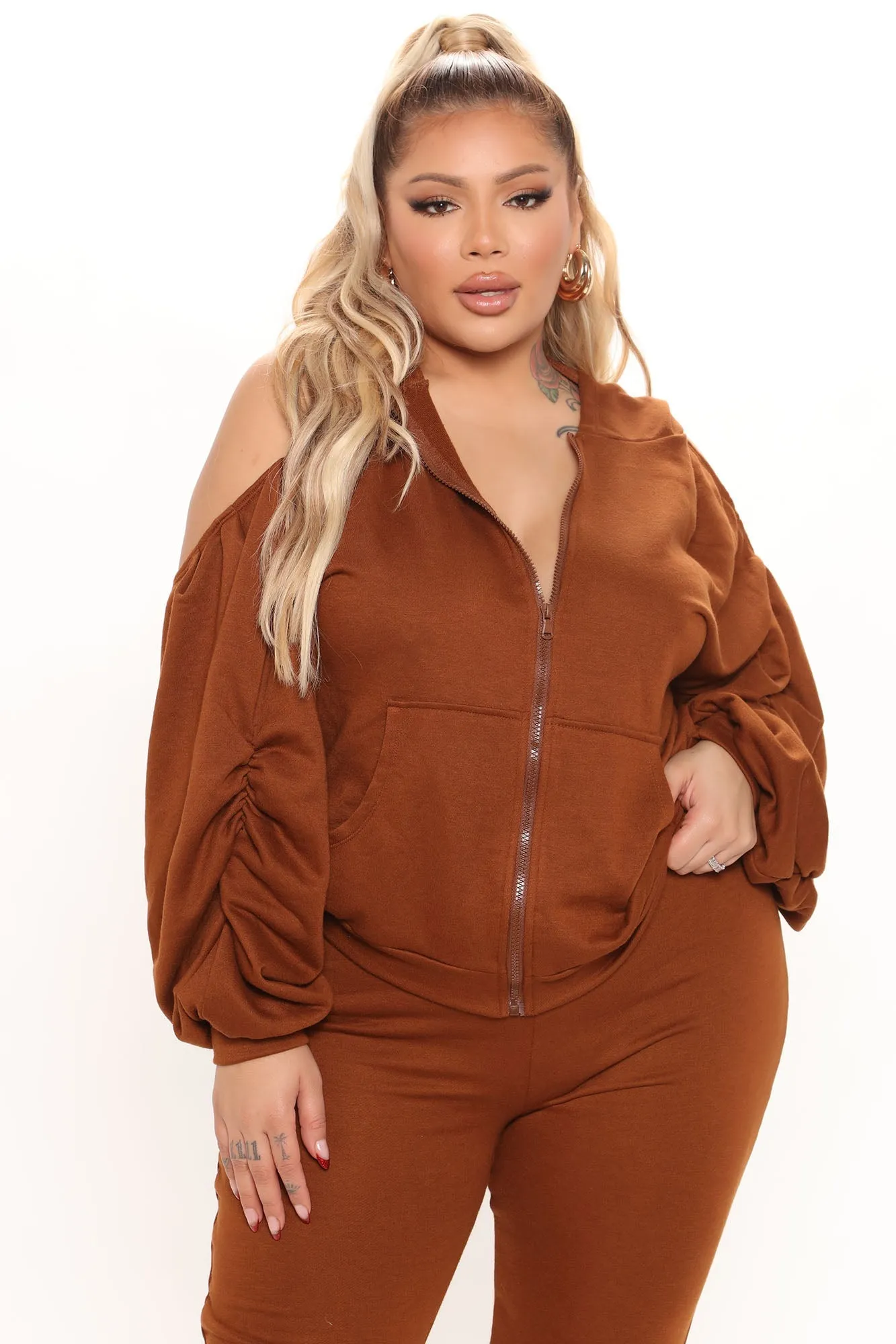 Good For You Ruched Pant Set - Brown