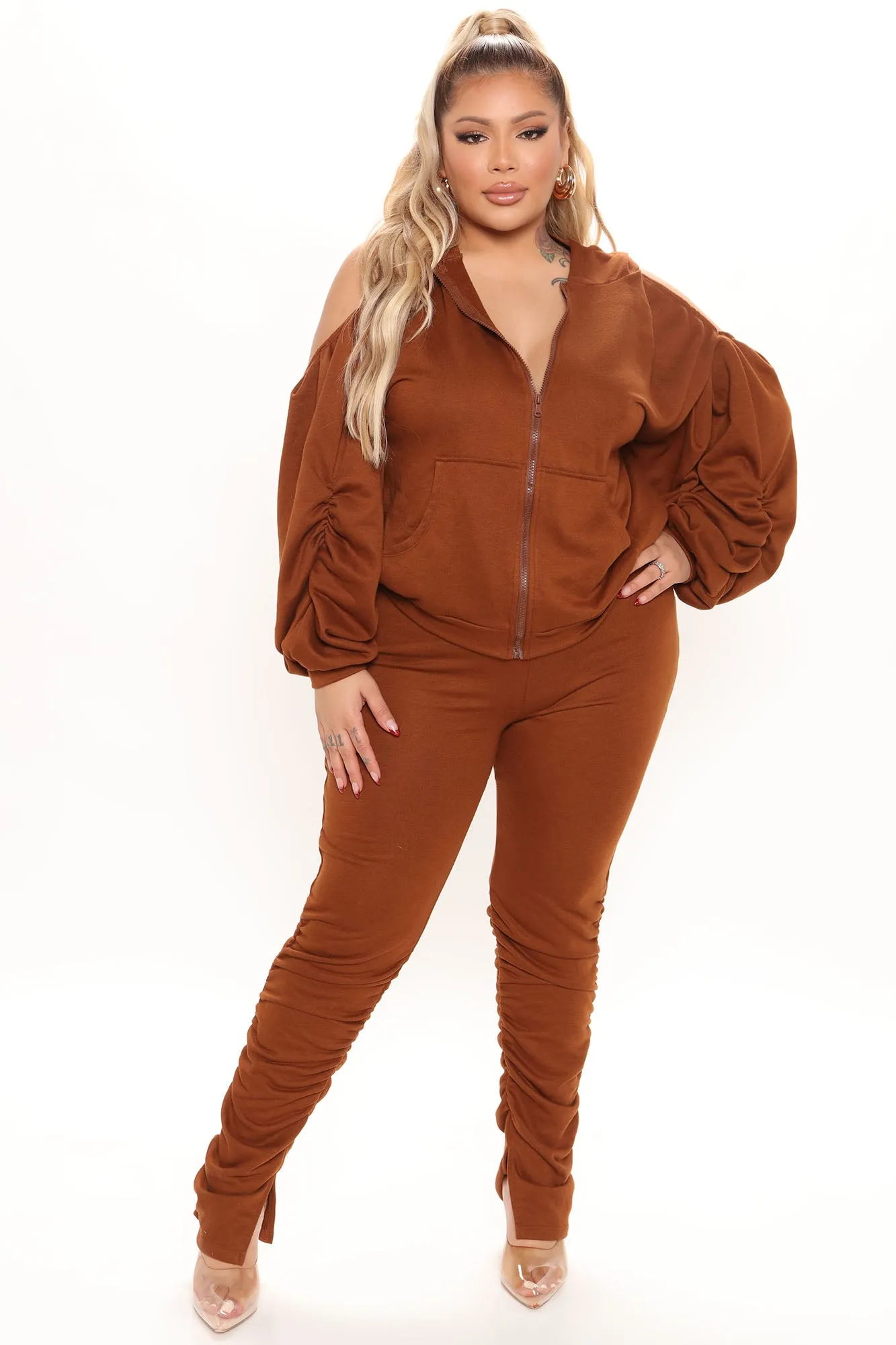 Good For You Ruched Pant Set - Brown