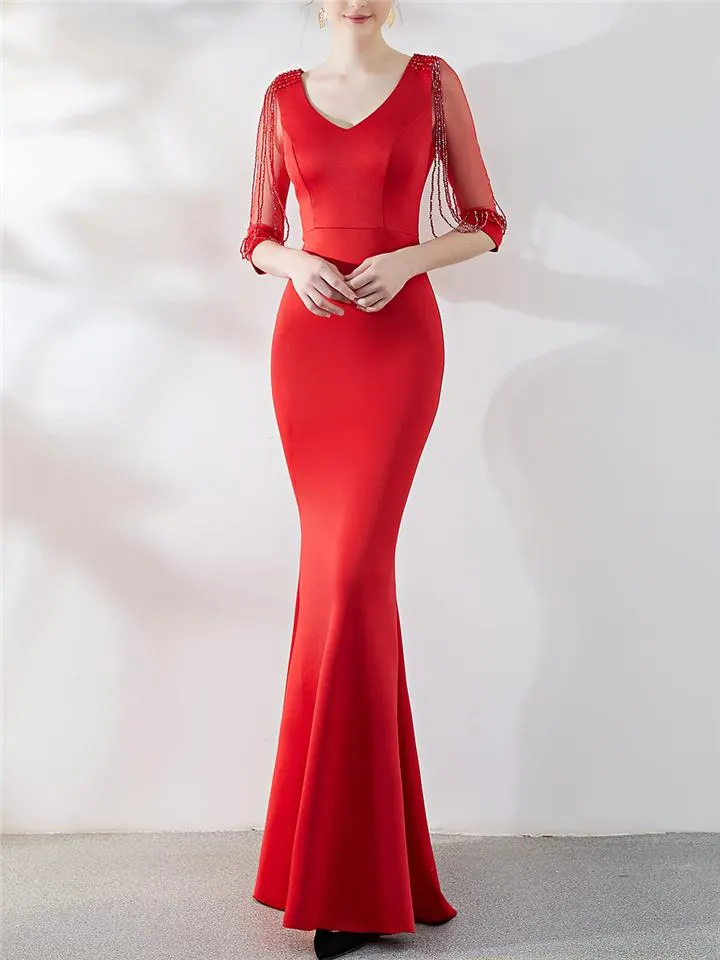 Gorgeous Fitted Waist Mermaid Maxi Vintage Evening Gowns
