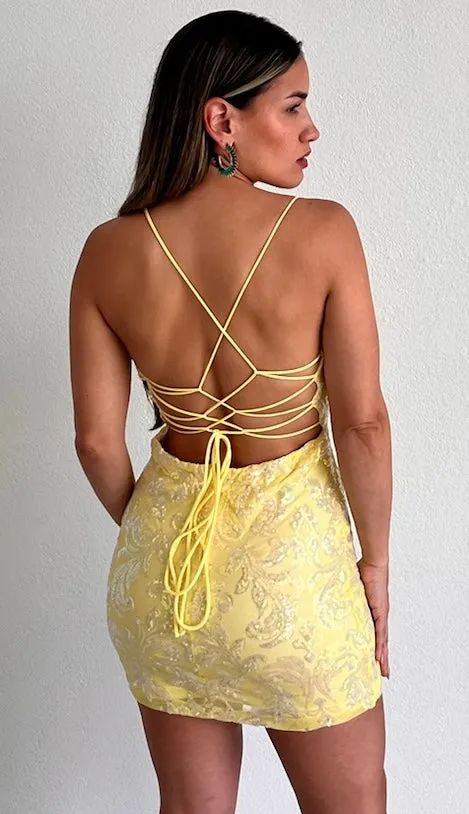 Gorgeous Sunshine Yellow Sequins Mini Dress
