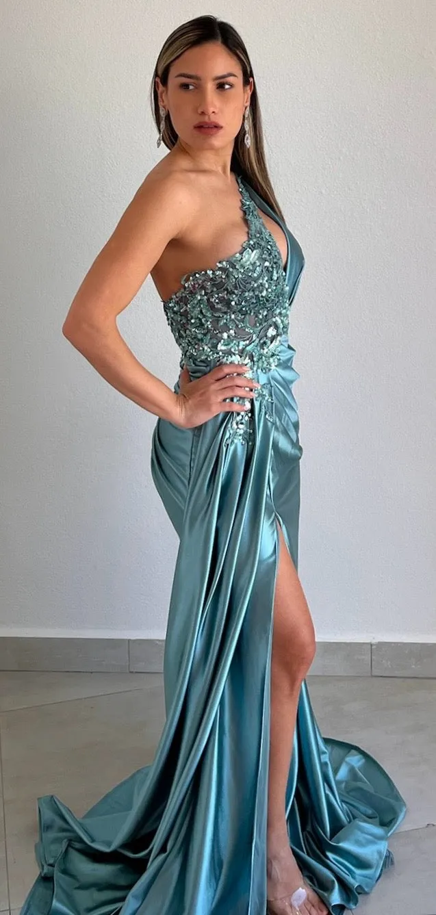 Got You Captivated One-Shoulder Lace & Sequins Gown