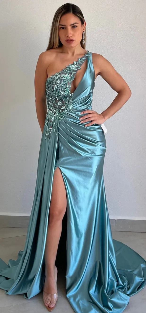 Got You Captivated One-Shoulder Lace & Sequins Gown