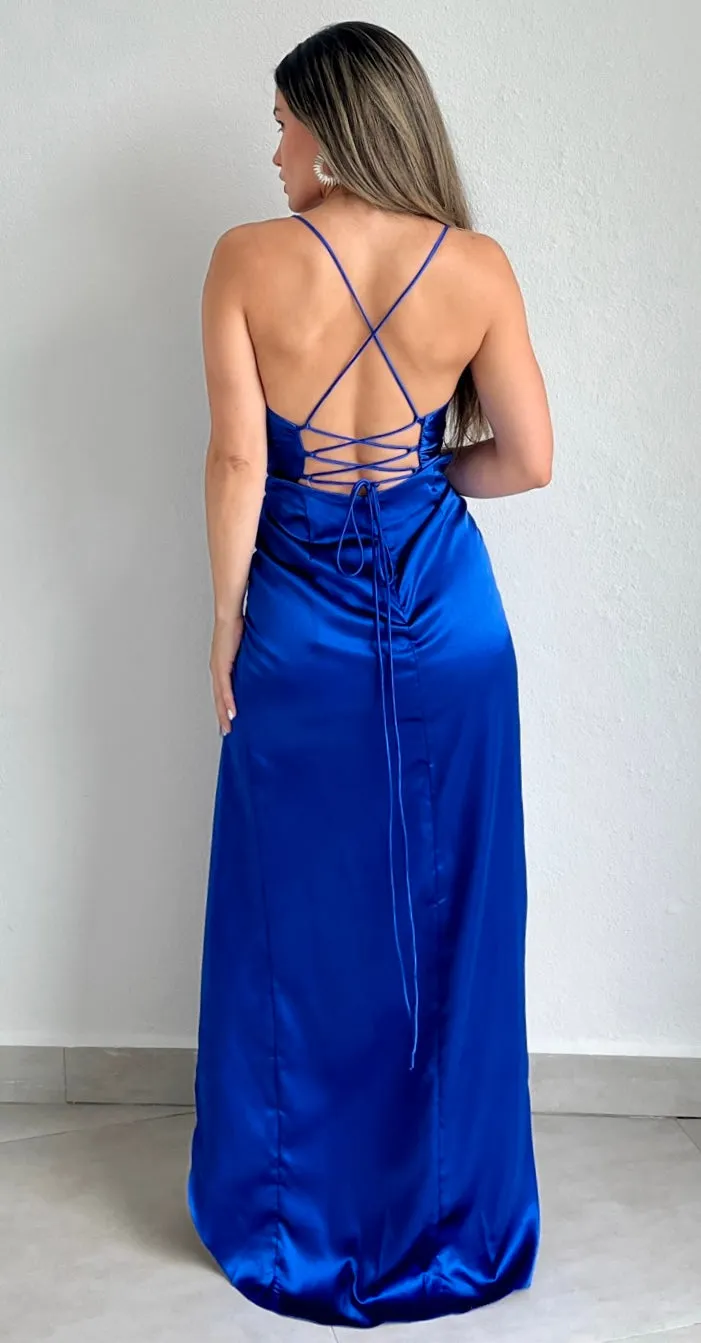 Grand Beauty Royal Blue Satin Formal Dress