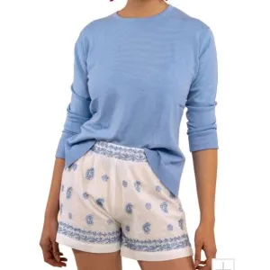 Gretchen Scott Dynasty Hand Embroidered Shorts Size XXS White Blue Boho