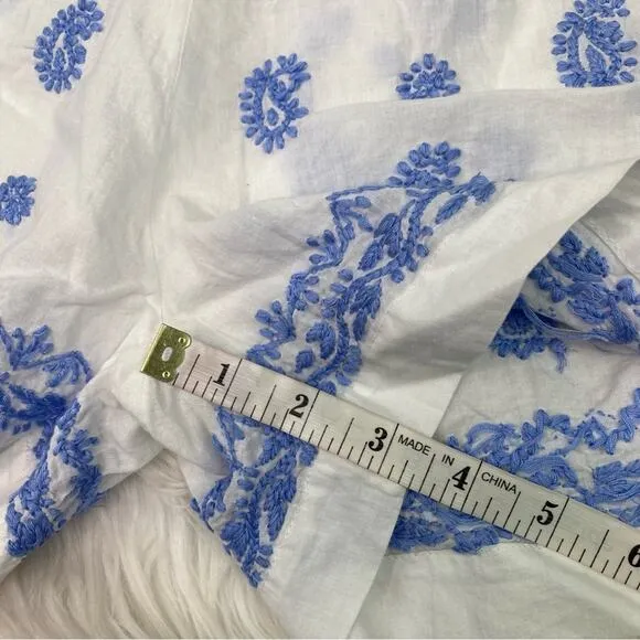 Gretchen Scott Dynasty Hand Embroidered Shorts Size XXS White Blue Boho