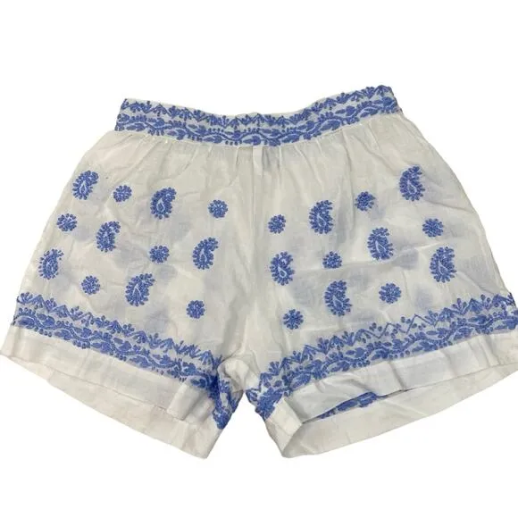 Gretchen Scott Dynasty Hand Embroidered Shorts Size XXS White Blue Boho