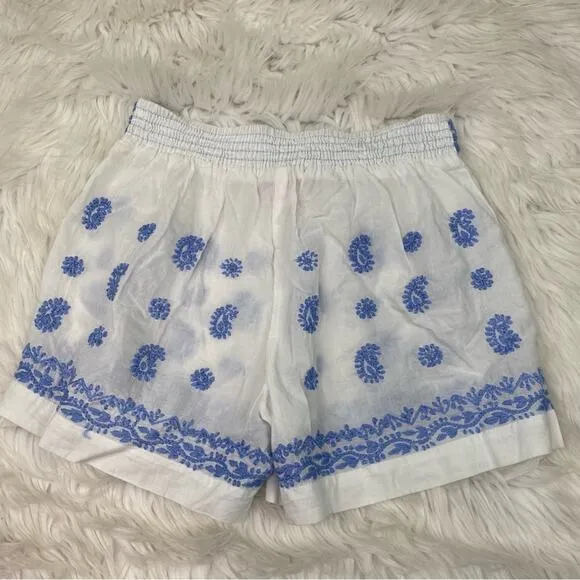 Gretchen Scott Dynasty Hand Embroidered Shorts Size XXS White Blue Boho