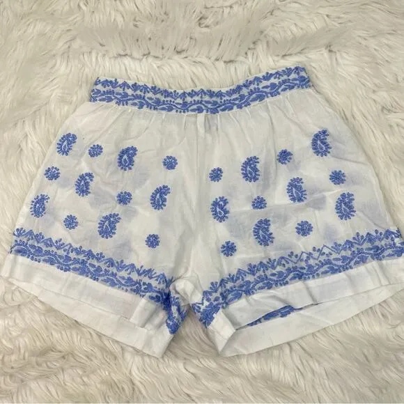 Gretchen Scott Dynasty Hand Embroidered Shorts Size XXS White Blue Boho
