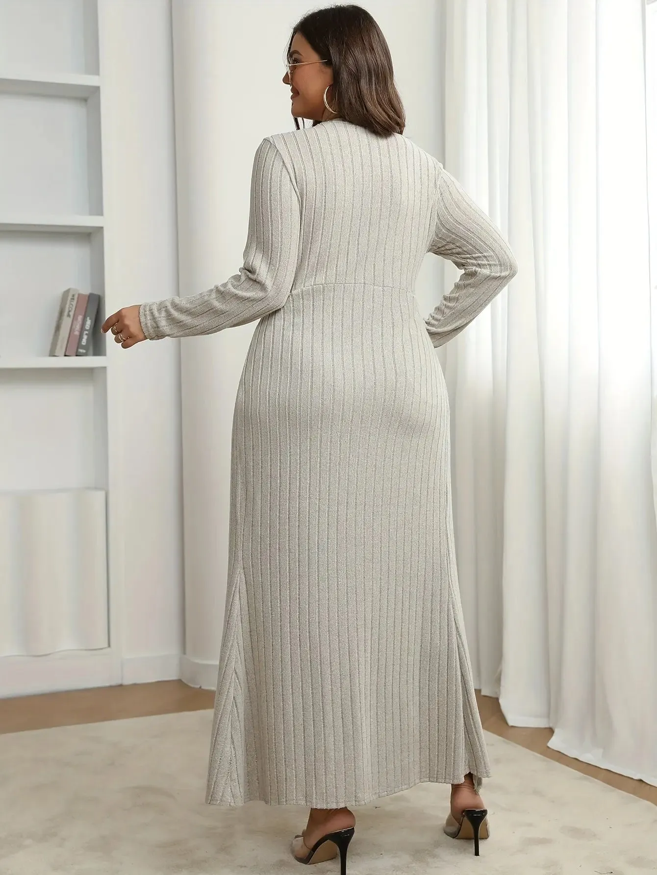 Grey Ribbed Split Waist Dress