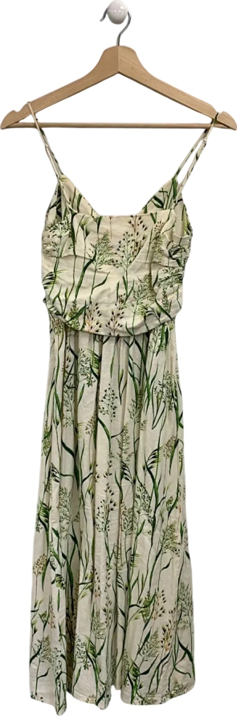 H&M White Floral Print Midi Dress UK XS