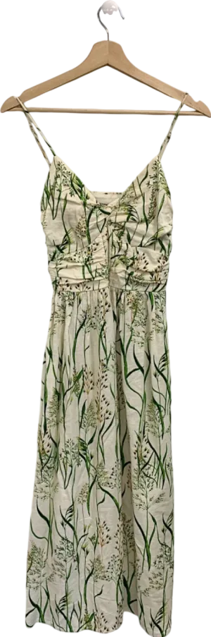 H&M White Floral Print Midi Dress UK XS