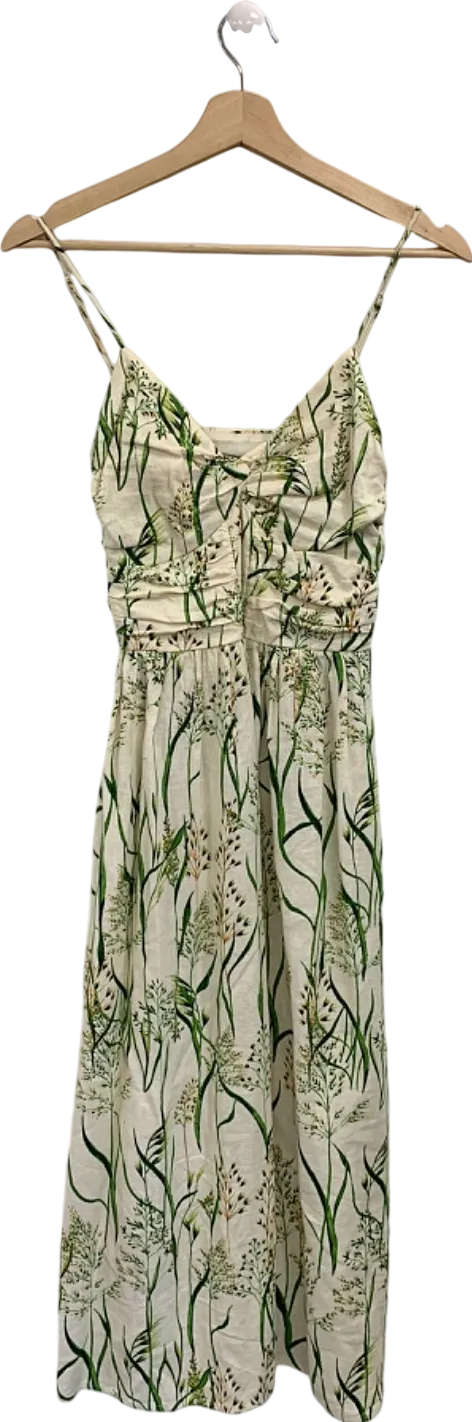 H&M White Floral Print Midi Dress UK XS