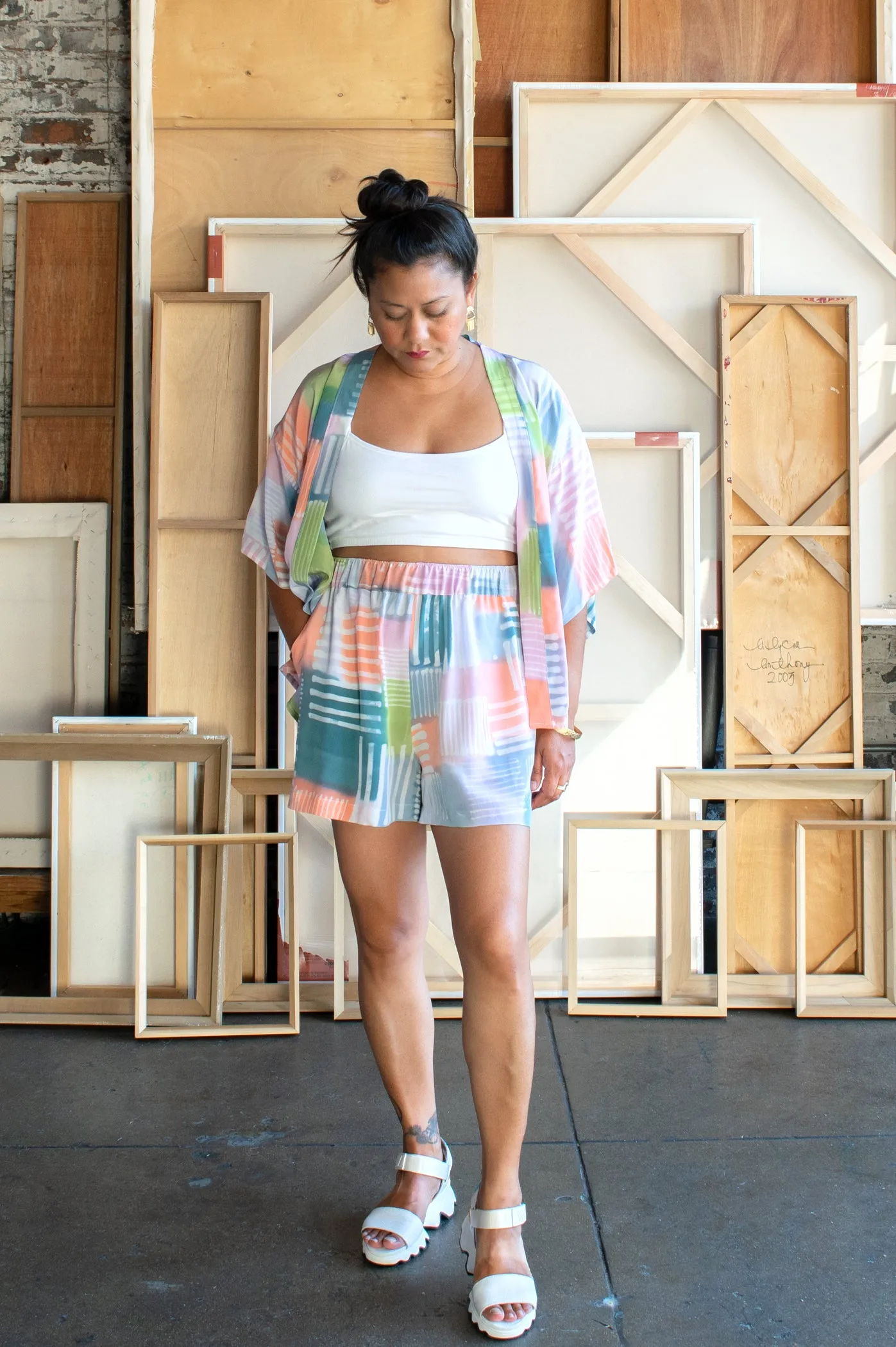 Hand Painted Indie Silk Shorts - Graph