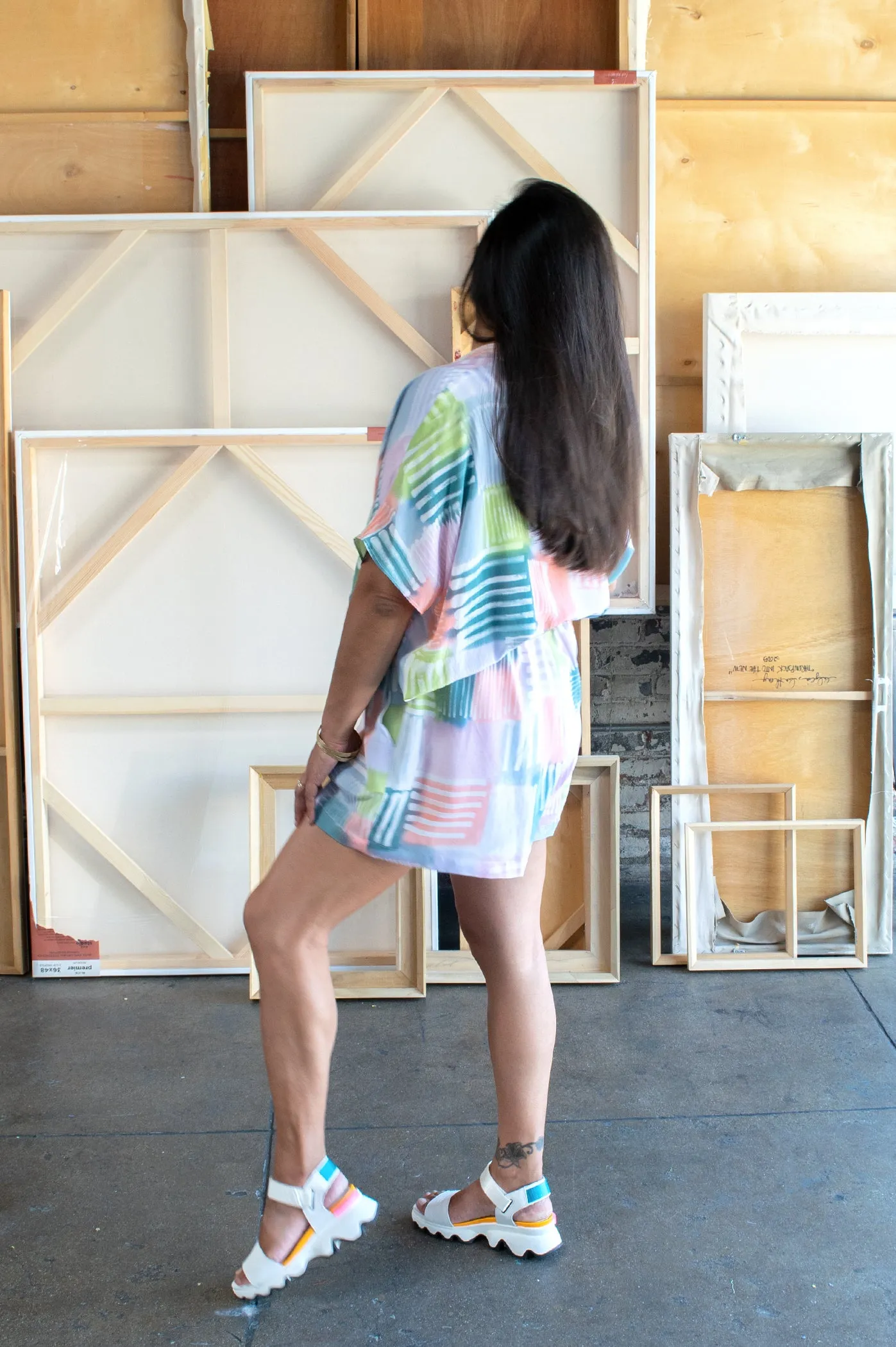 Hand Painted Indie Silk Shorts - Graph