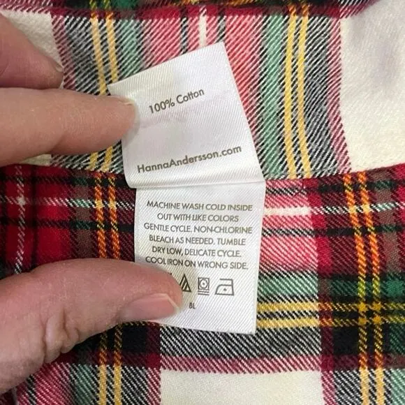 Hanna Andersson Women’s Flannel Long Pajama Set, Size Med, Holiday Plaid Red/Wht