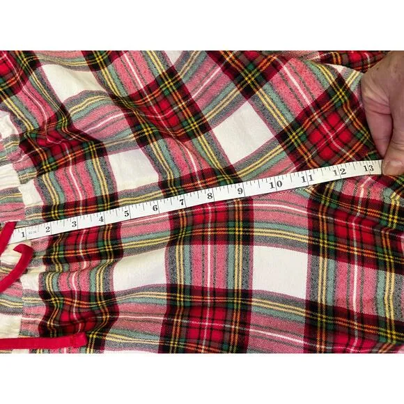 Hanna Andersson Women’s Flannel Long Pajama Set, Size Med, Holiday Plaid Red/Wht