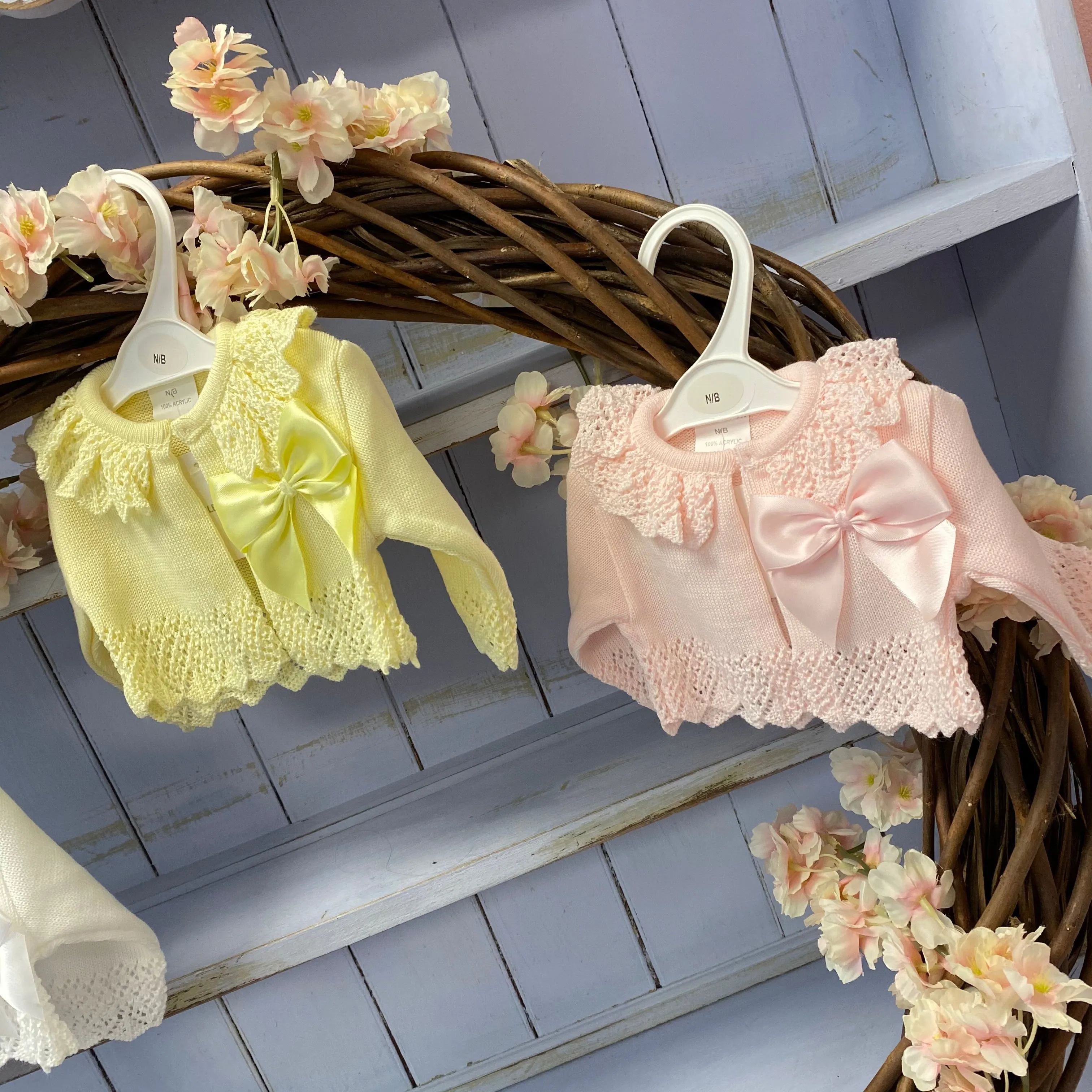 “Hannah” Spanish Boutique Luxury Bow Bolero With Frilly Knit Detailing