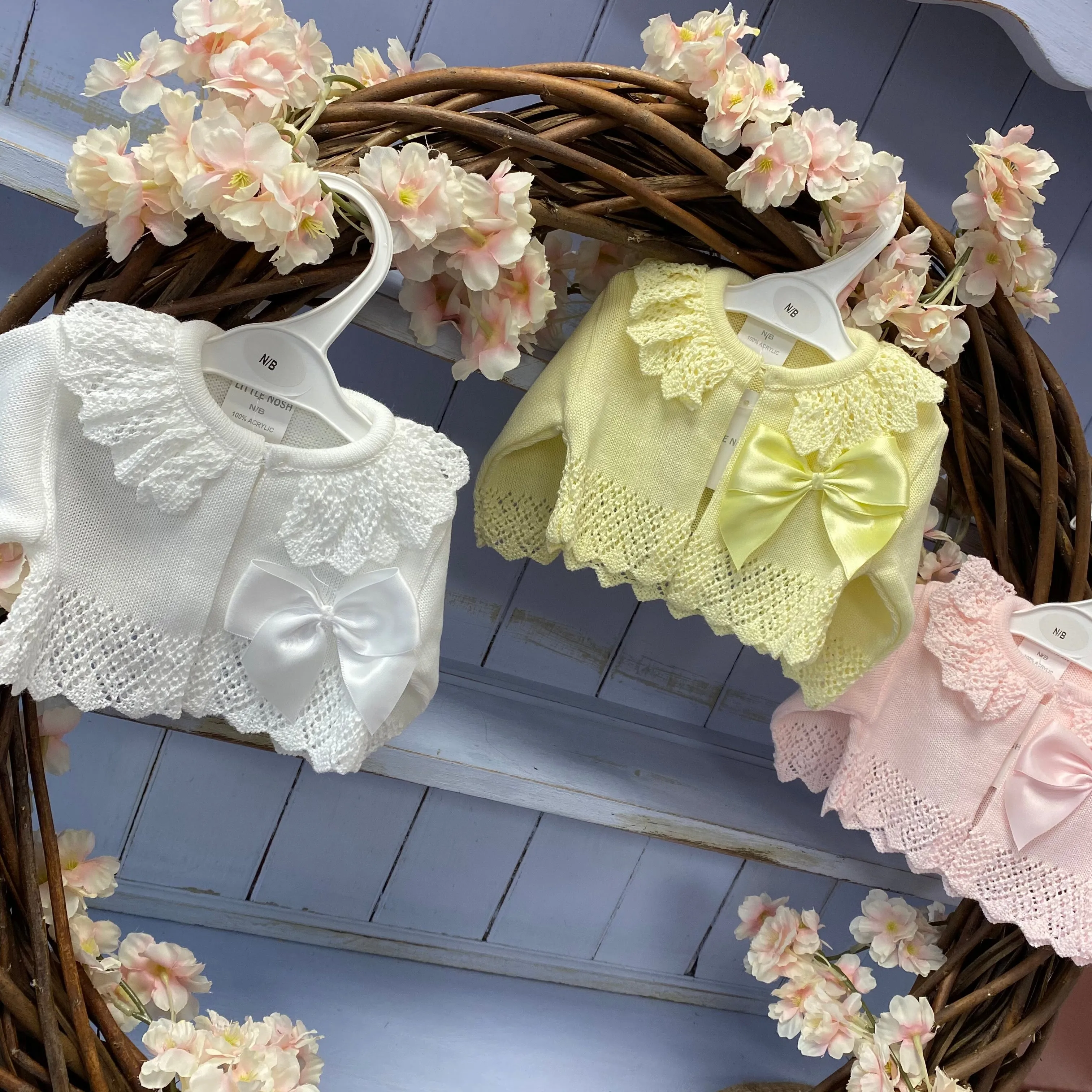 “Hannah” Spanish Boutique Luxury Bow Bolero With Frilly Knit Detailing