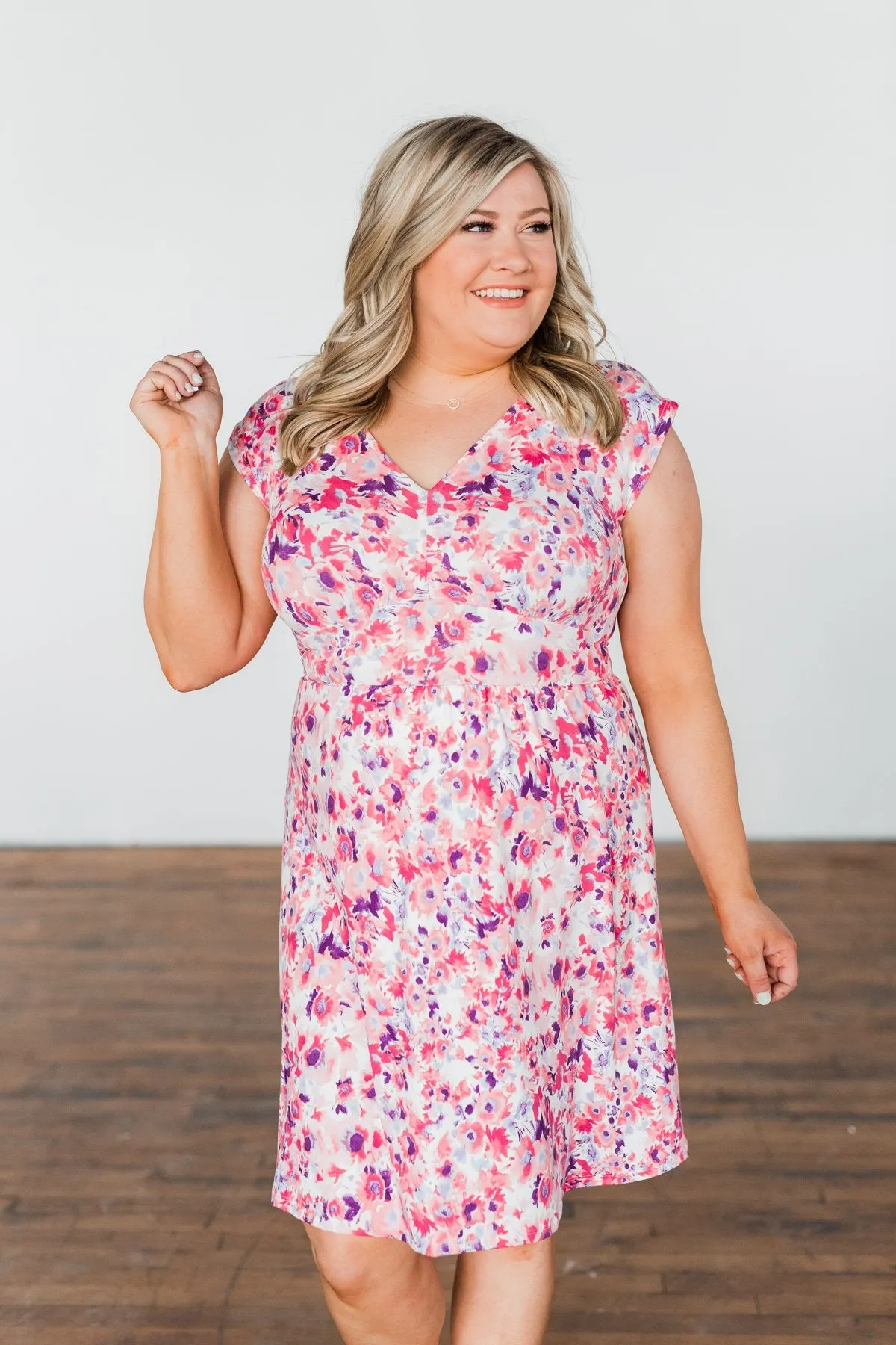 Happy Feelings Floral Dress- Ivory & Pink