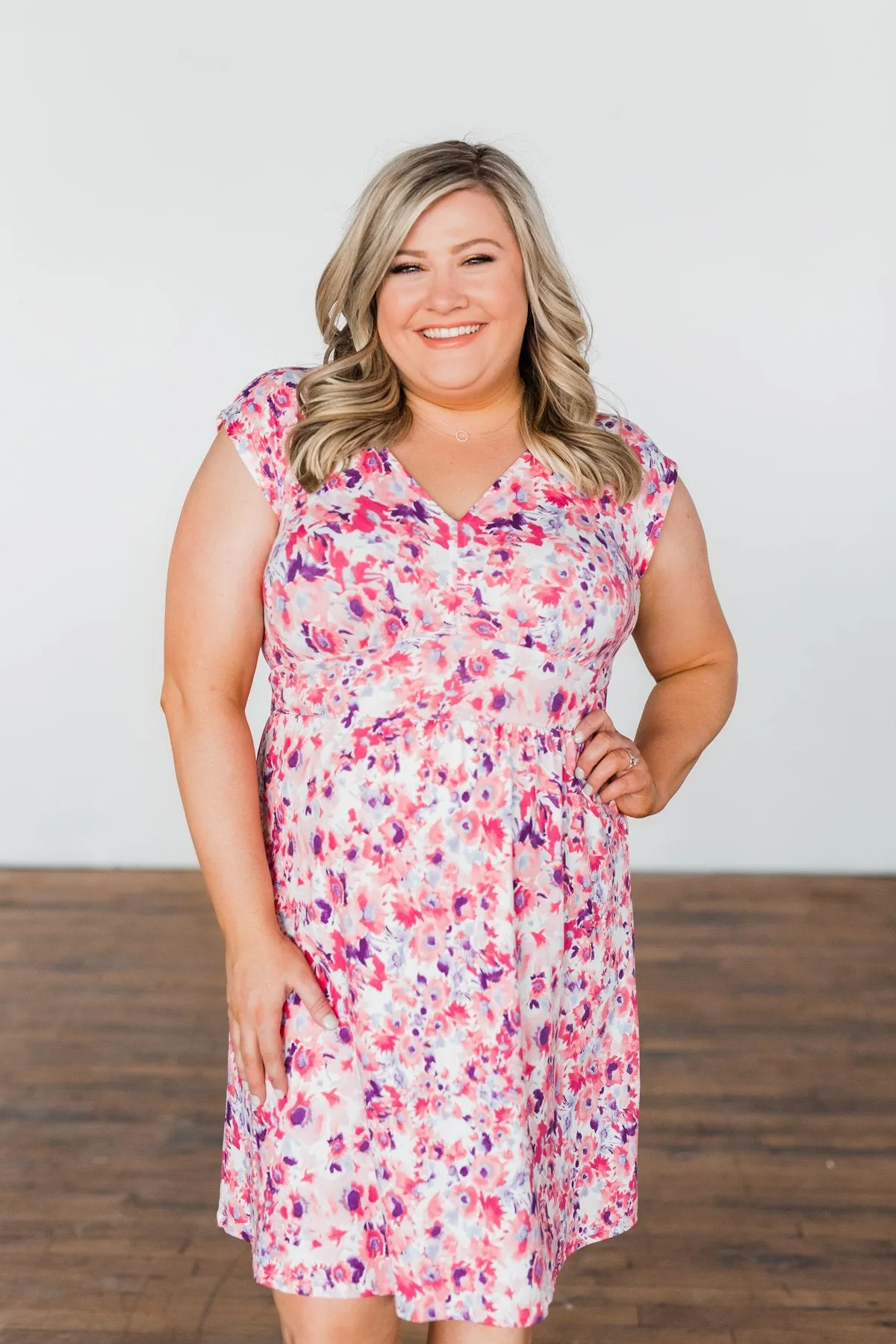 Happy Feelings Floral Dress- Ivory & Pink