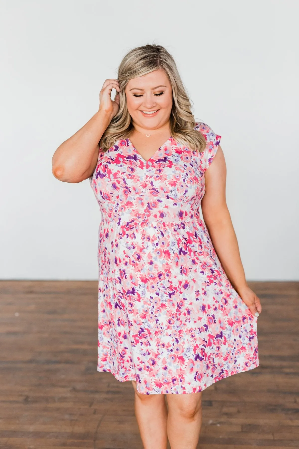 Happy Feelings Floral Dress- Ivory & Pink