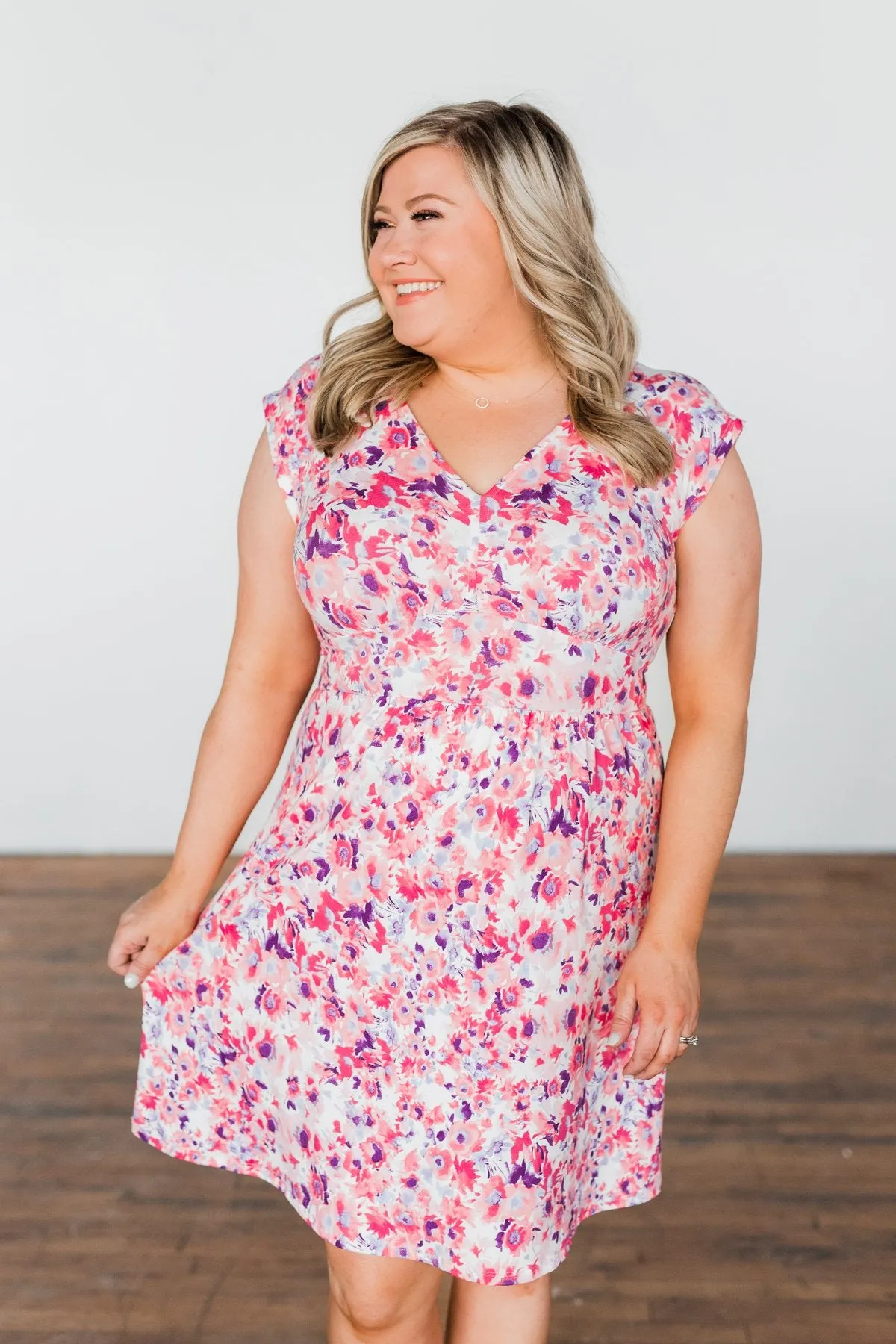 Happy Feelings Floral Dress- Ivory & Pink