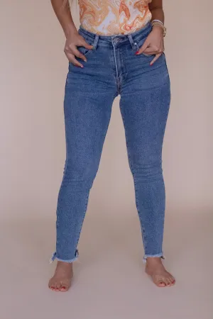 Harper High Rise Fringe Jeans (Medium Wash)