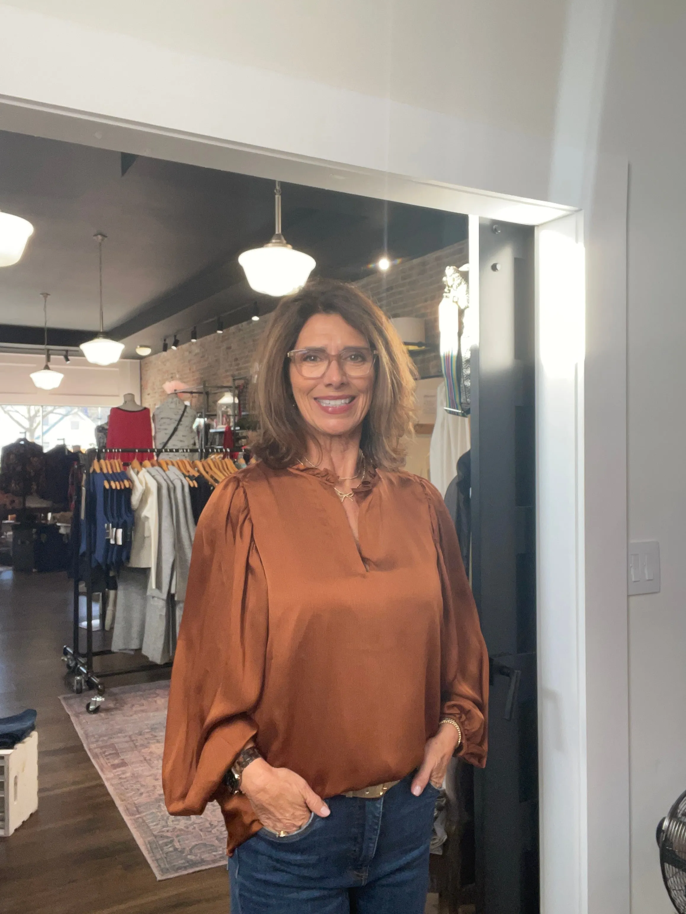 Hathaway Split Neck Long Sleeve Blouse