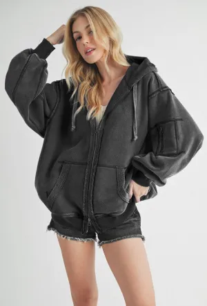 Hazel Blues® |  Aemi Co Exposed Seam Zip Up Drawstring Hooded Jacket