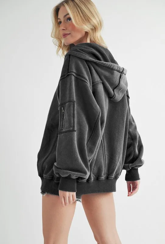 Hazel Blues® |  Aemi Co Exposed Seam Zip Up Drawstring Hooded Jacket