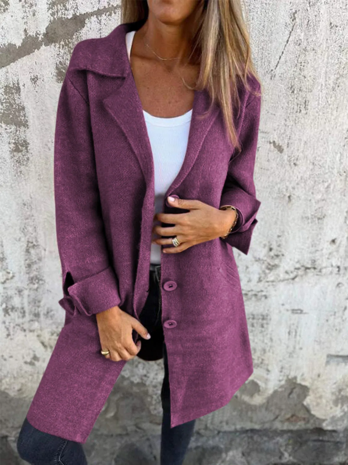 Hazel Blues® |  Collared Neck Button Up Longline Outerwear