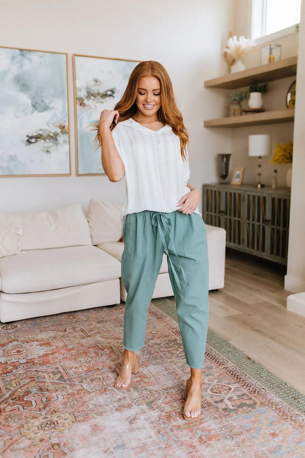 Hazel Blues® |  Love Me Dearly High Waisted Pants in Jade