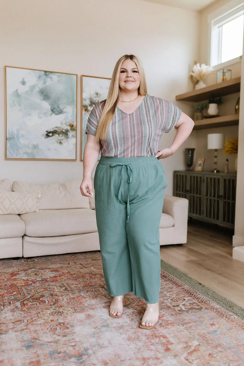 Hazel Blues® |  Love Me Dearly High Waisted Pants in Jade