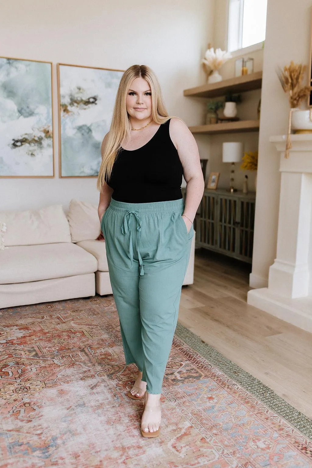 Hazel Blues® |  Love Me Dearly High Waisted Pants in Jade