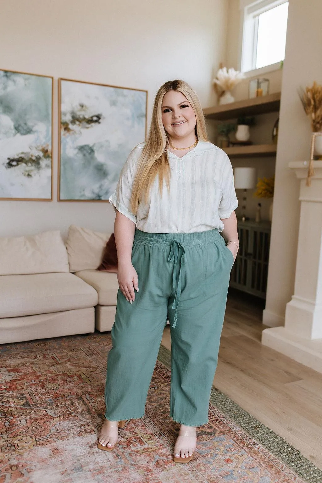 Hazel Blues® |  Love Me Dearly High Waisted Pants in Jade