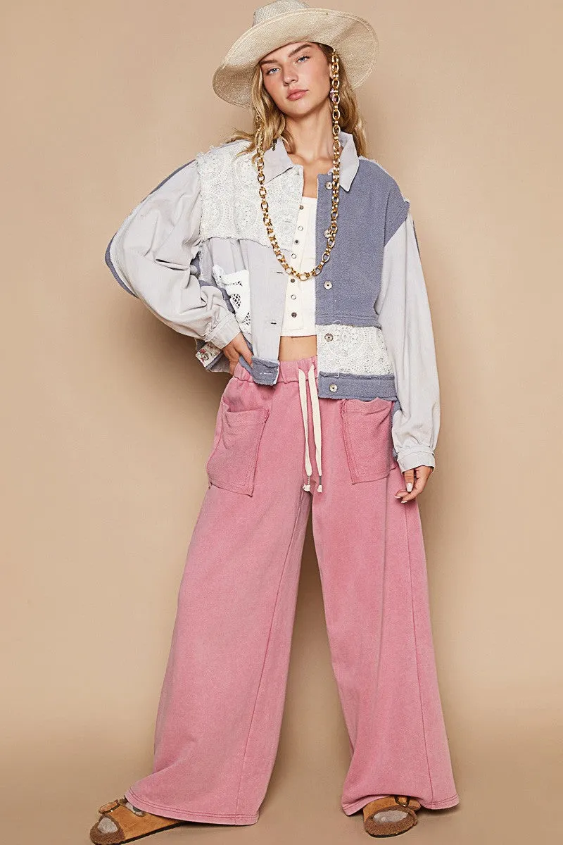Hazel Blues® |  POL Crochet Patch Exposed Seam Button Up Jacket