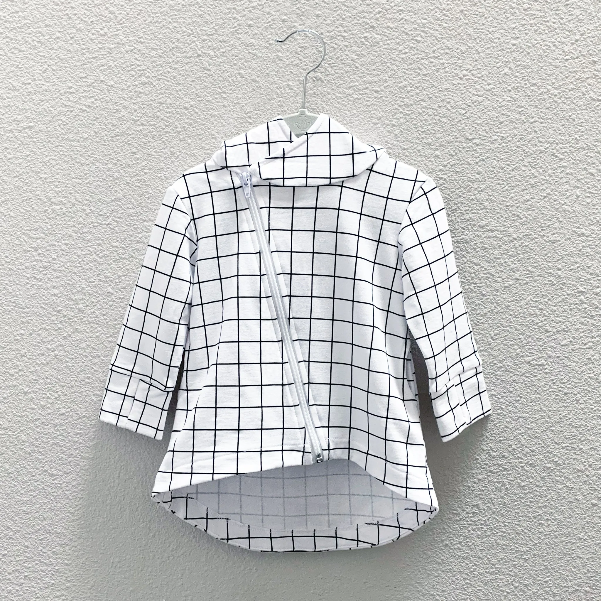 Hi-Lo Hoodie - Black/White Grid
