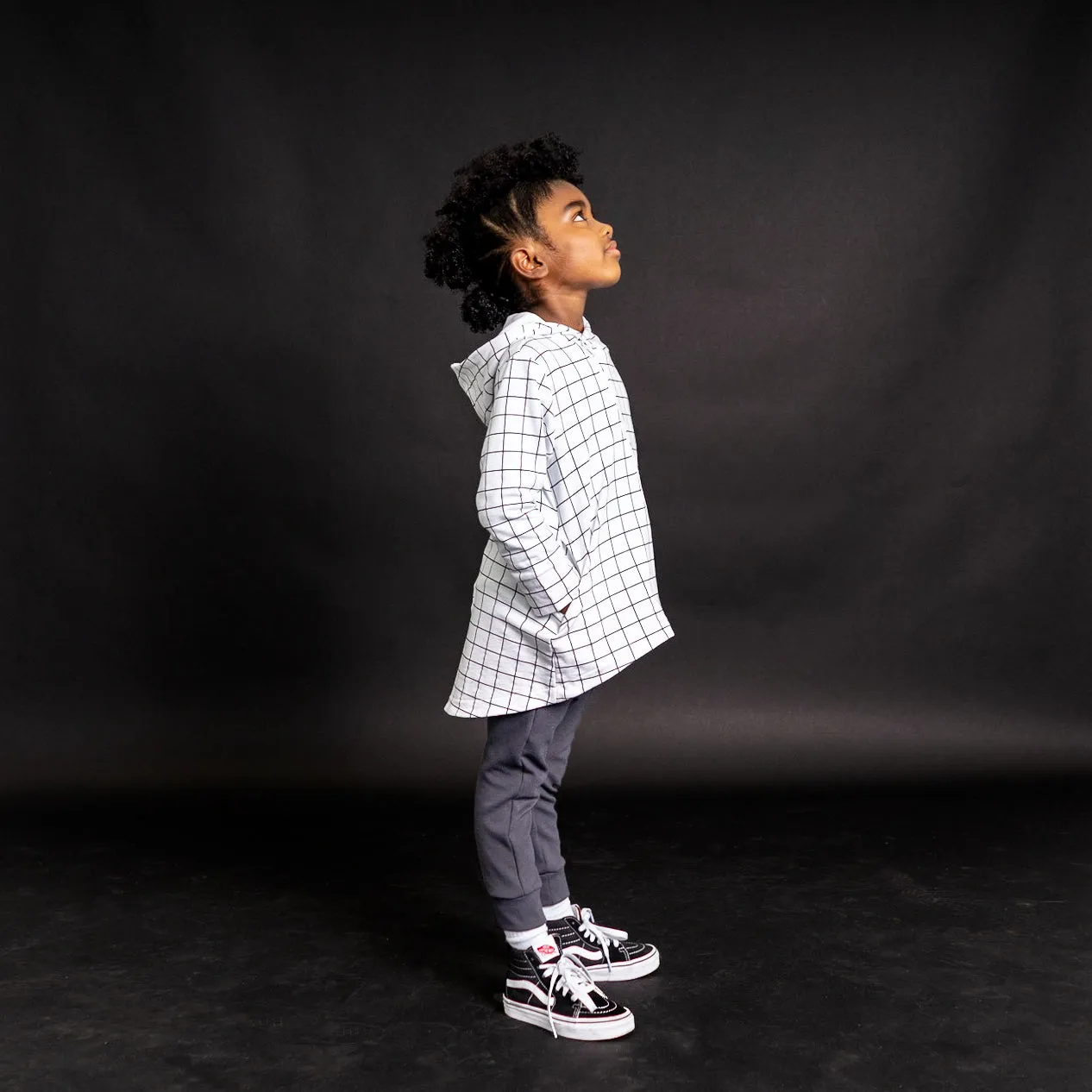 Hi-Lo Hoodie - Black/White Grid