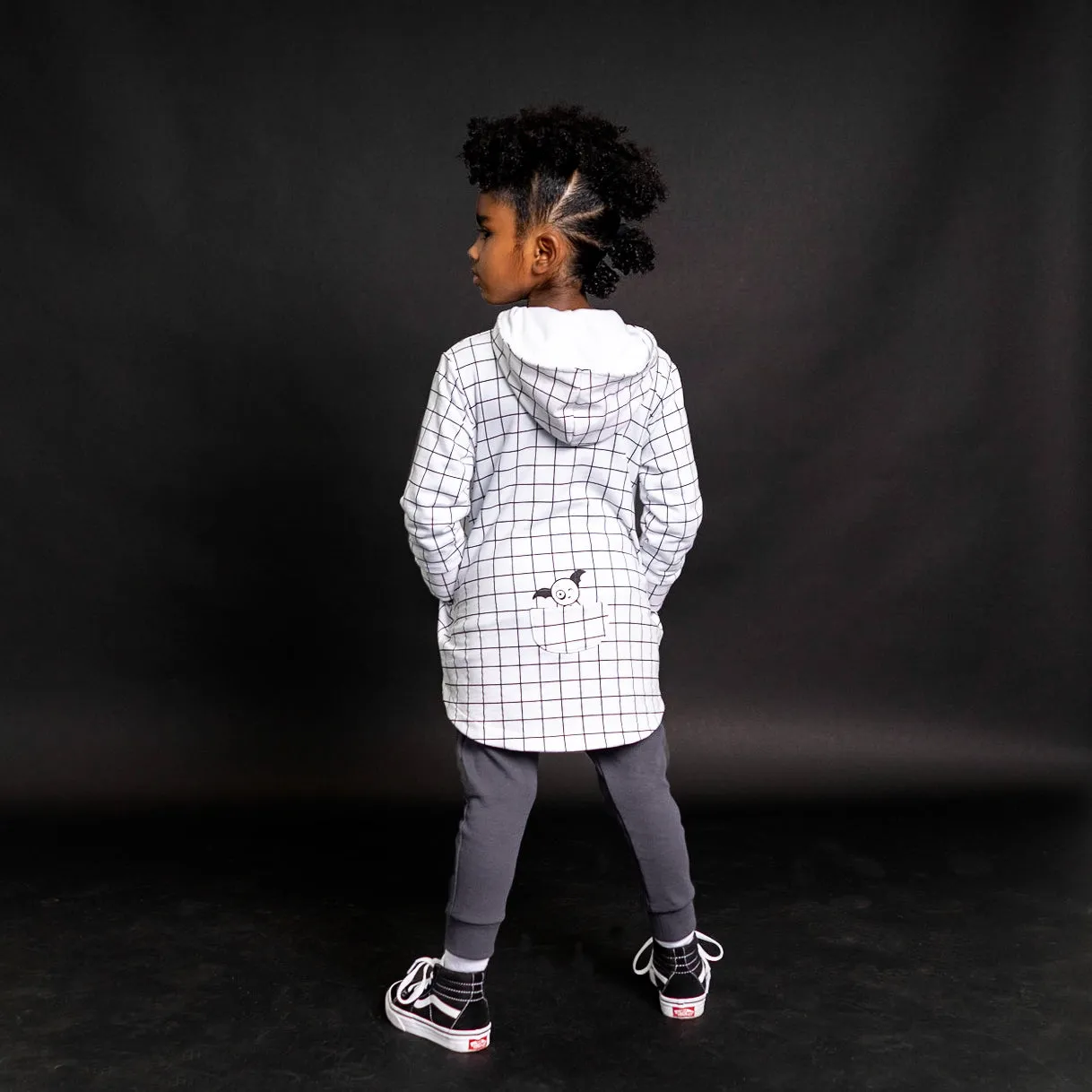 Hi-Lo Hoodie - Black/White Grid