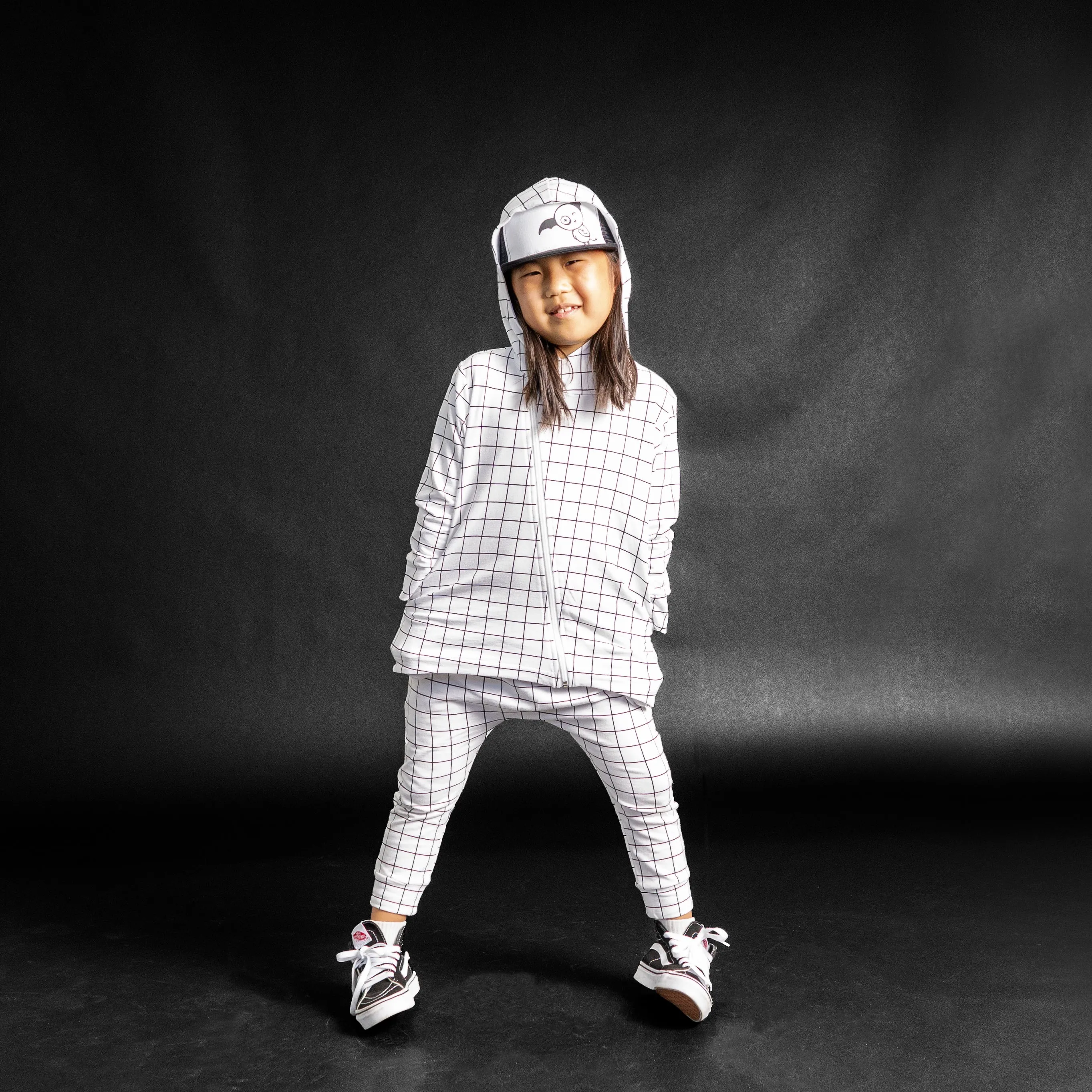 Hi-Lo Hoodie - Black/White Grid